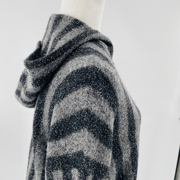 T by Alexander Wang Gray Stripe Hooded Fringe Designer Pullover Sweater Size XS - Picture 9 of 12